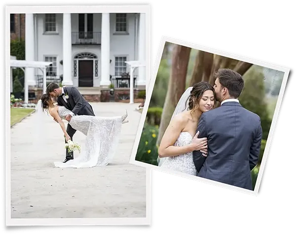 Couple posing in a garden captured by a wedding photographer.